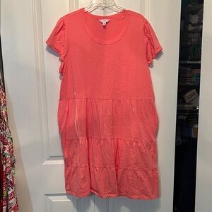 Time and Tru Bright Coral flutter sleeve tiered knit dress